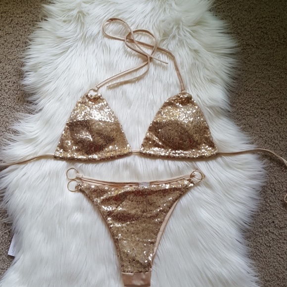 🎉Sizes S-XL🎉 Gold sequin bikini sets - Picture 6 of 8
